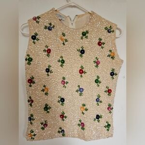 BRITISH Crown Colony Ventige Embellished Floral Women's Blouse with Back Zipper